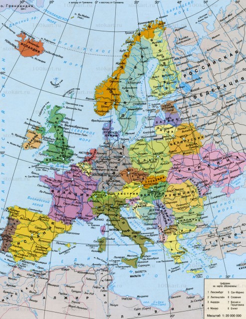 карта Европы со странами