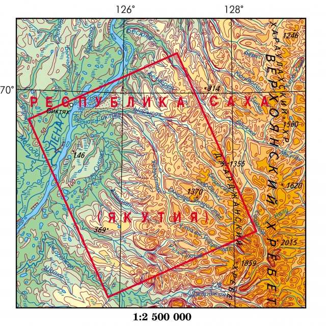 Карта Верхоянский хребет