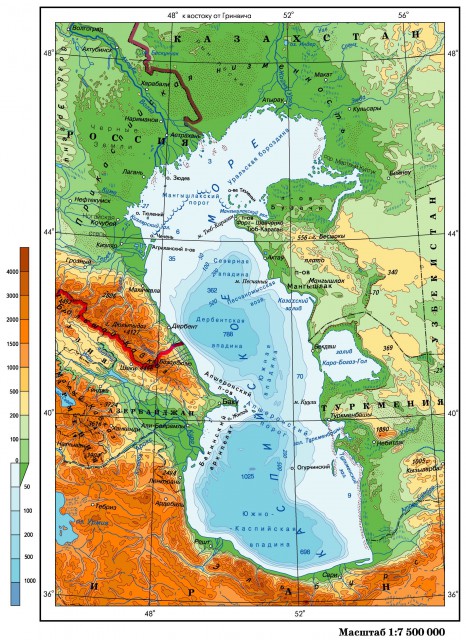 Физическая карта Каспийского моря