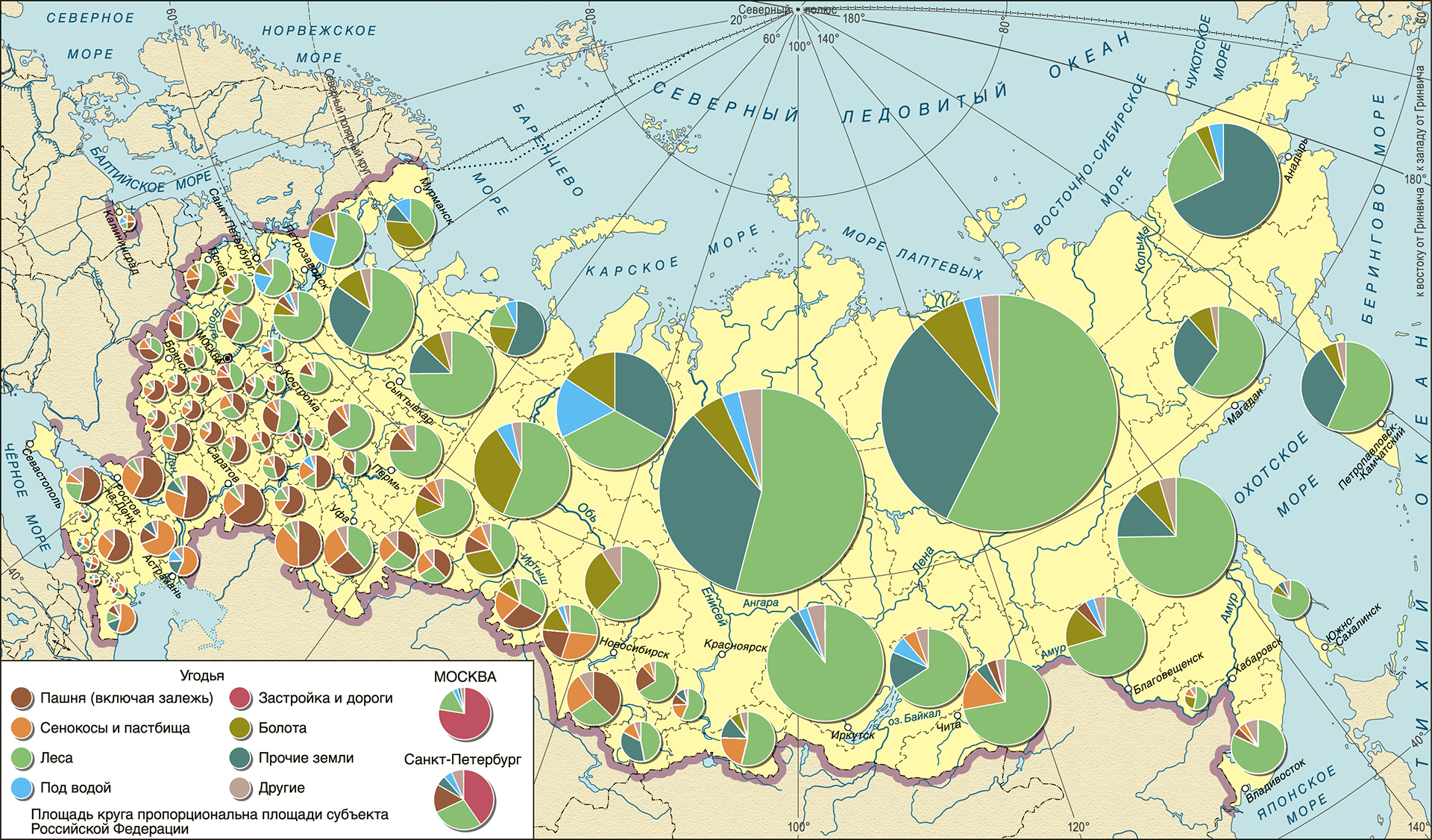  Структура земельных угодий регионов России 