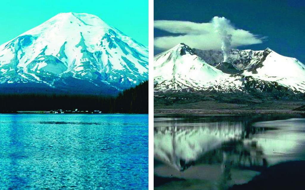 Вулкан Сент-Хеленс до и после извержения