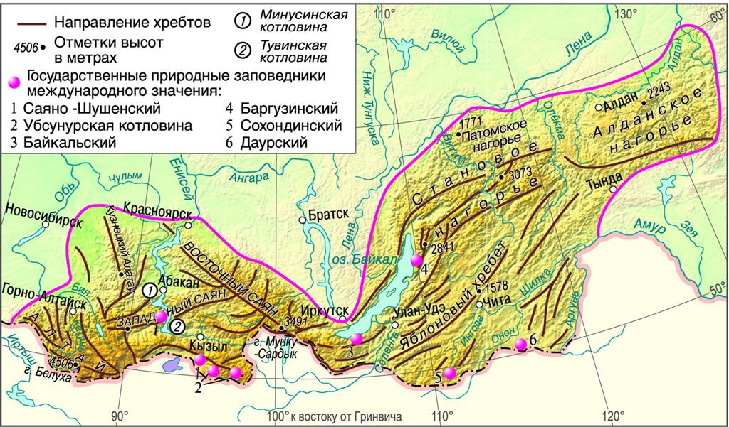 Орографическая схема Южной Сибири