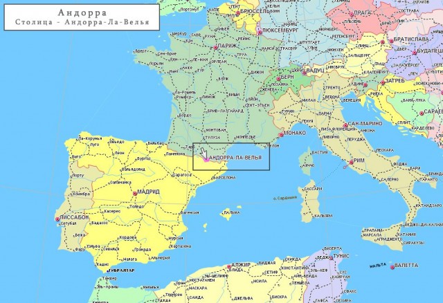 Андорра на карте Европы