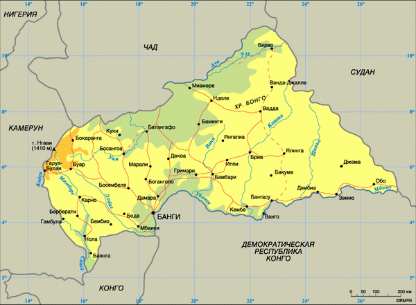 карта Центральноафриканская Республика
