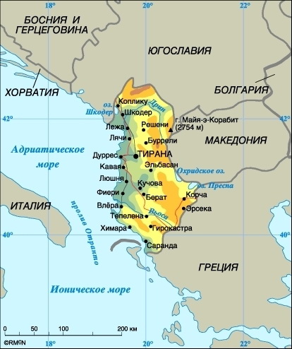 Карта Республики Албания
