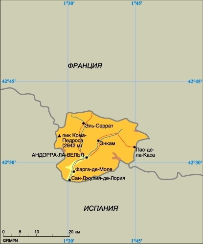 Карта княжества Андорра