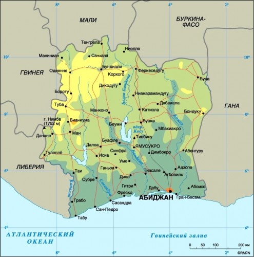 Карта Кот-д'Ивуара