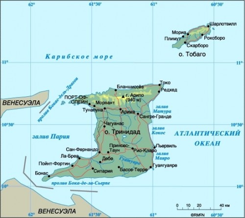 Карта Тринидада и Тобаго