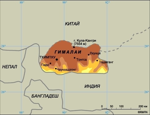 Карта Бутана