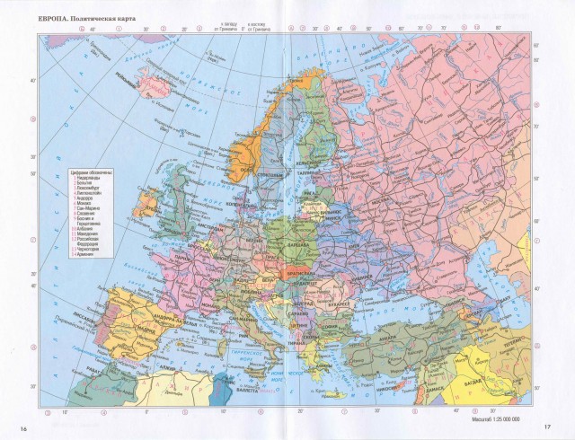 Карта Европы на русском языке