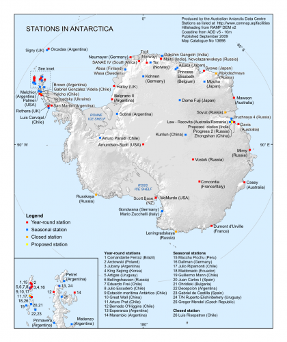 Карта антарктических станций