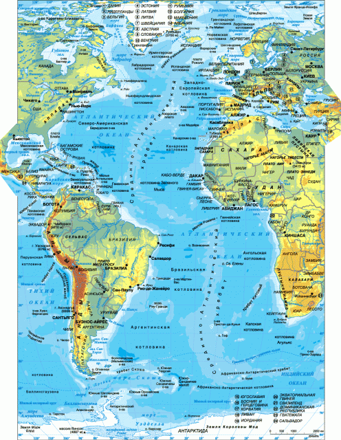 Атлантический океан на карте мира