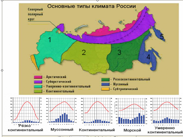 Климатические пояса и типы климатов на территории России