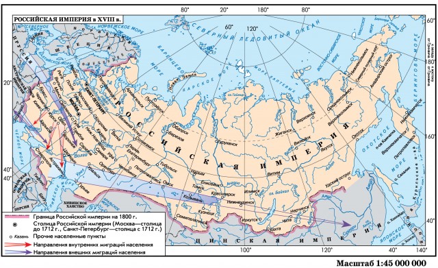 Карта Российская империя в XVIII в. миграция