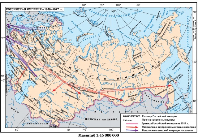 Карта Российская империя в 1878-1917 гг. миграция