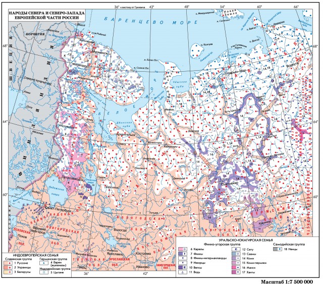 Карта народы севера и северо-запада Европейской части России