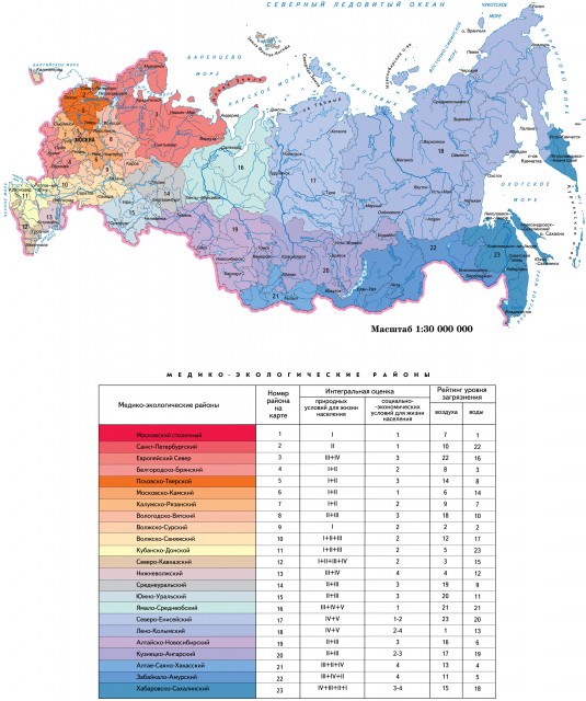 Карта медико-экологическое районирование России