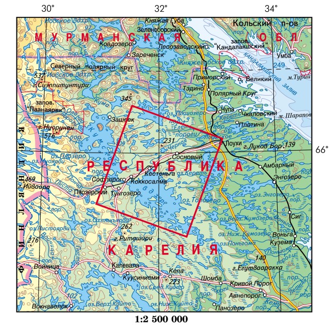 Карта Карелия. Озеро Топозеро
