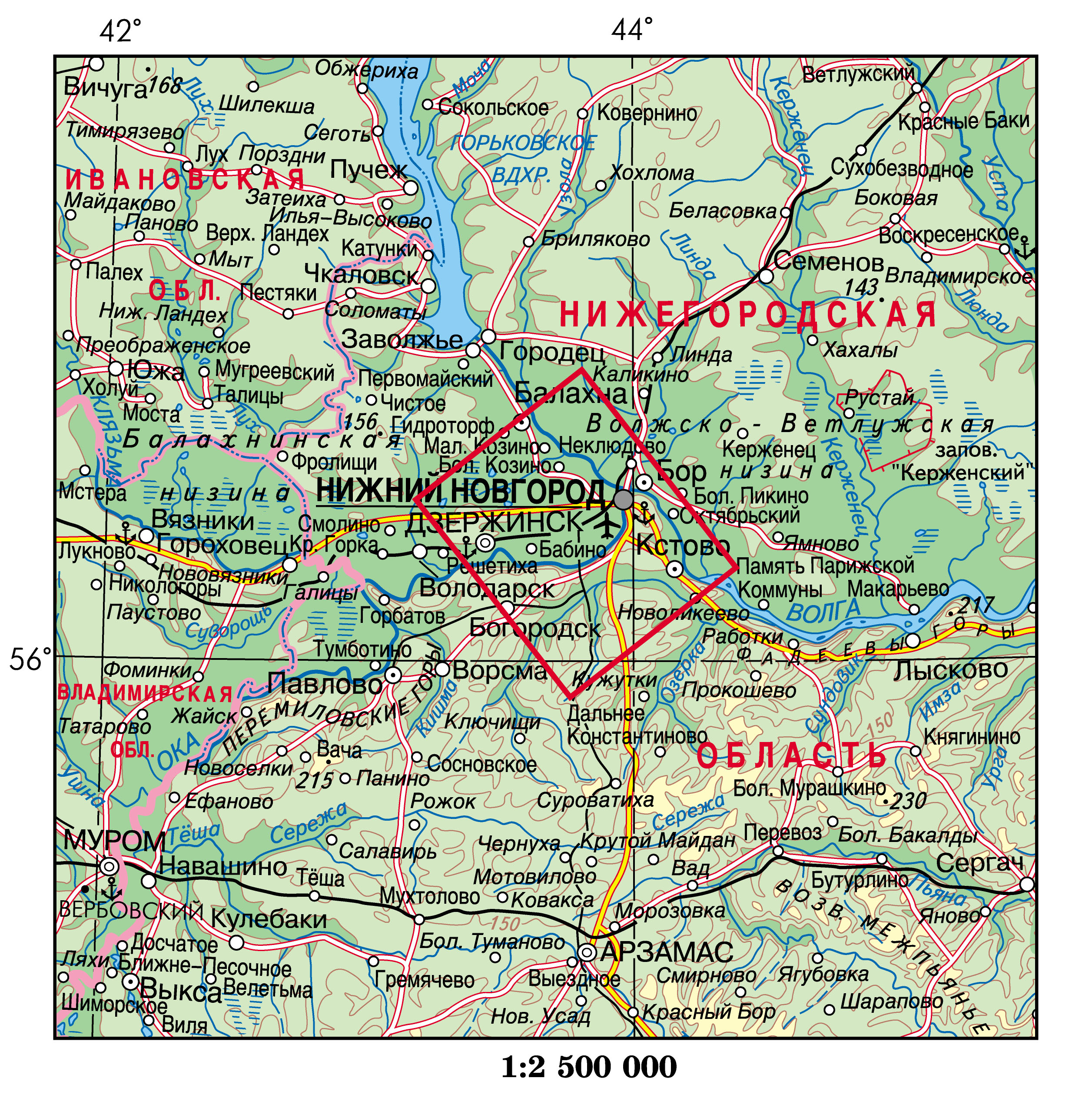 Карта Нижний Новгород и окрестности. Фото из космоса.
