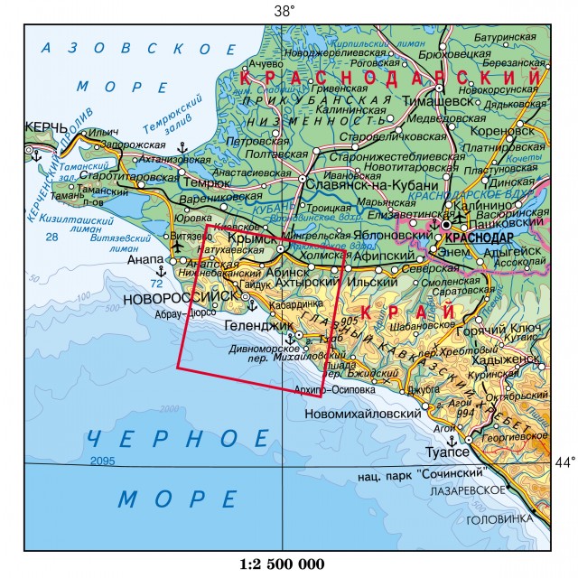 Карта Побережье Черного моря. Новороссийск и окрестности