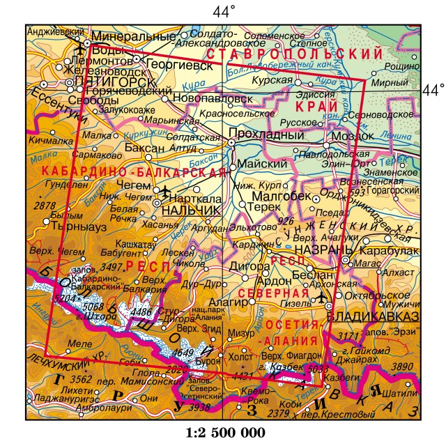 Карта Северный склон Центрального Кавказа