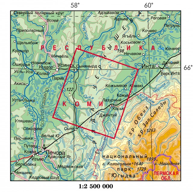 Карта Река Уса. Гряда Чернышева