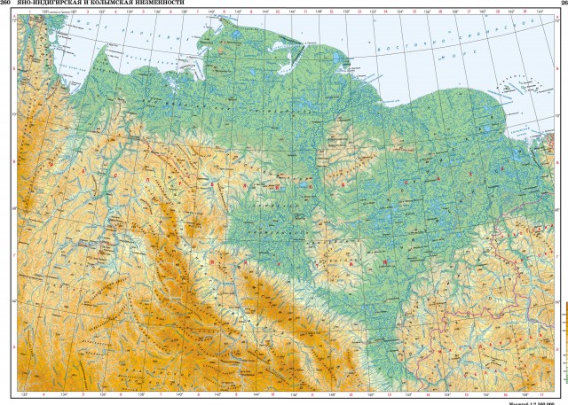 Карта Яно-Индигирская и Колымская низменности