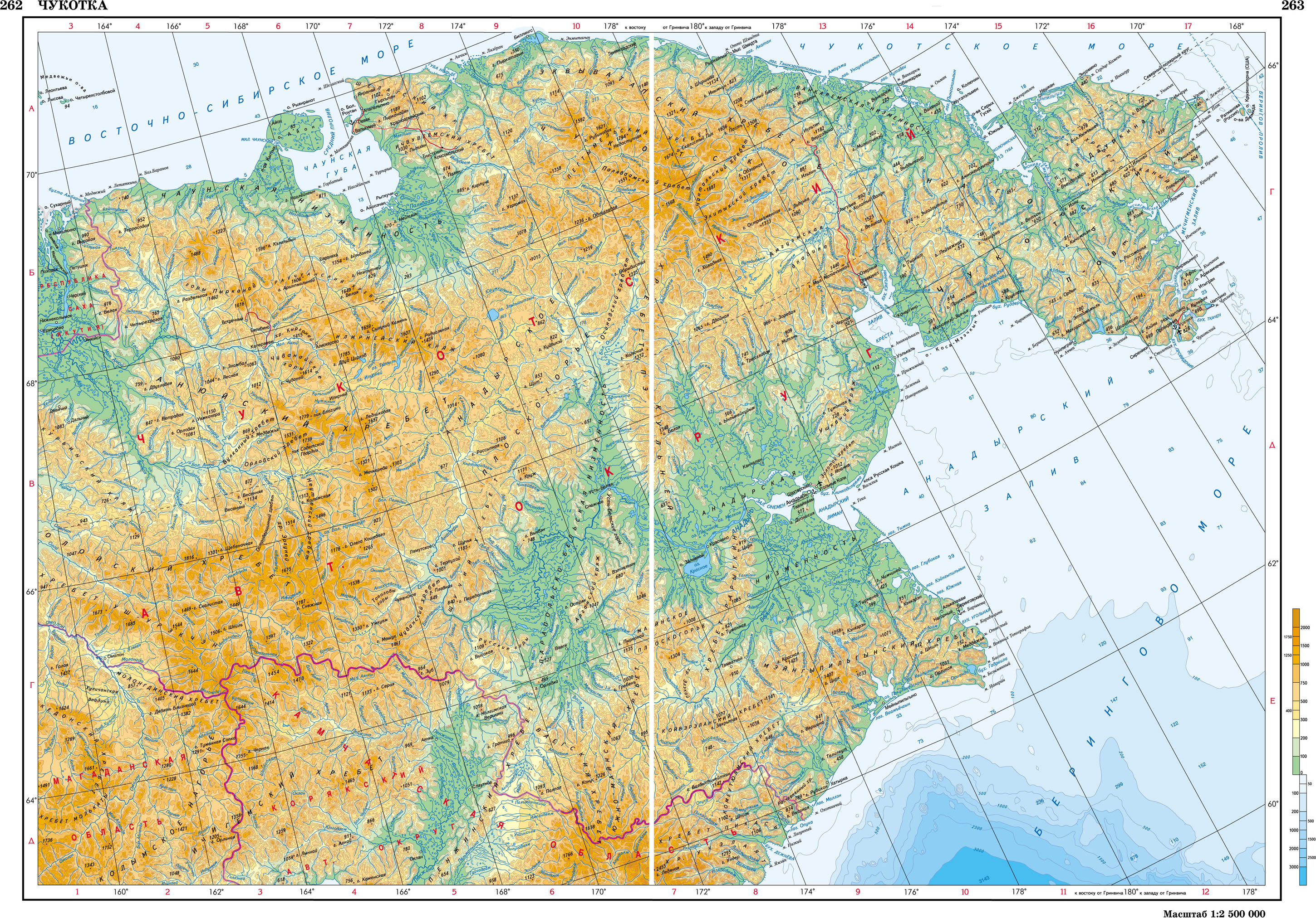 Физическая карта России Чукотский полуостров