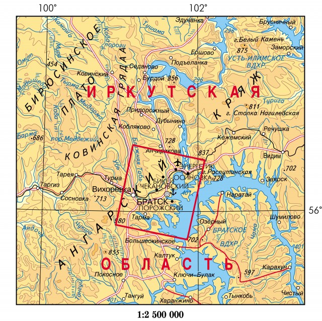 Карта Братское водохранилище