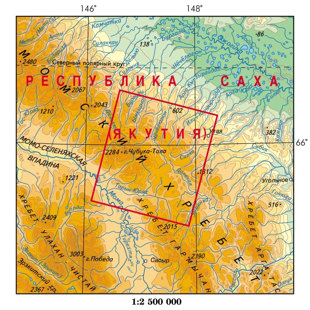Карта Момский хребет