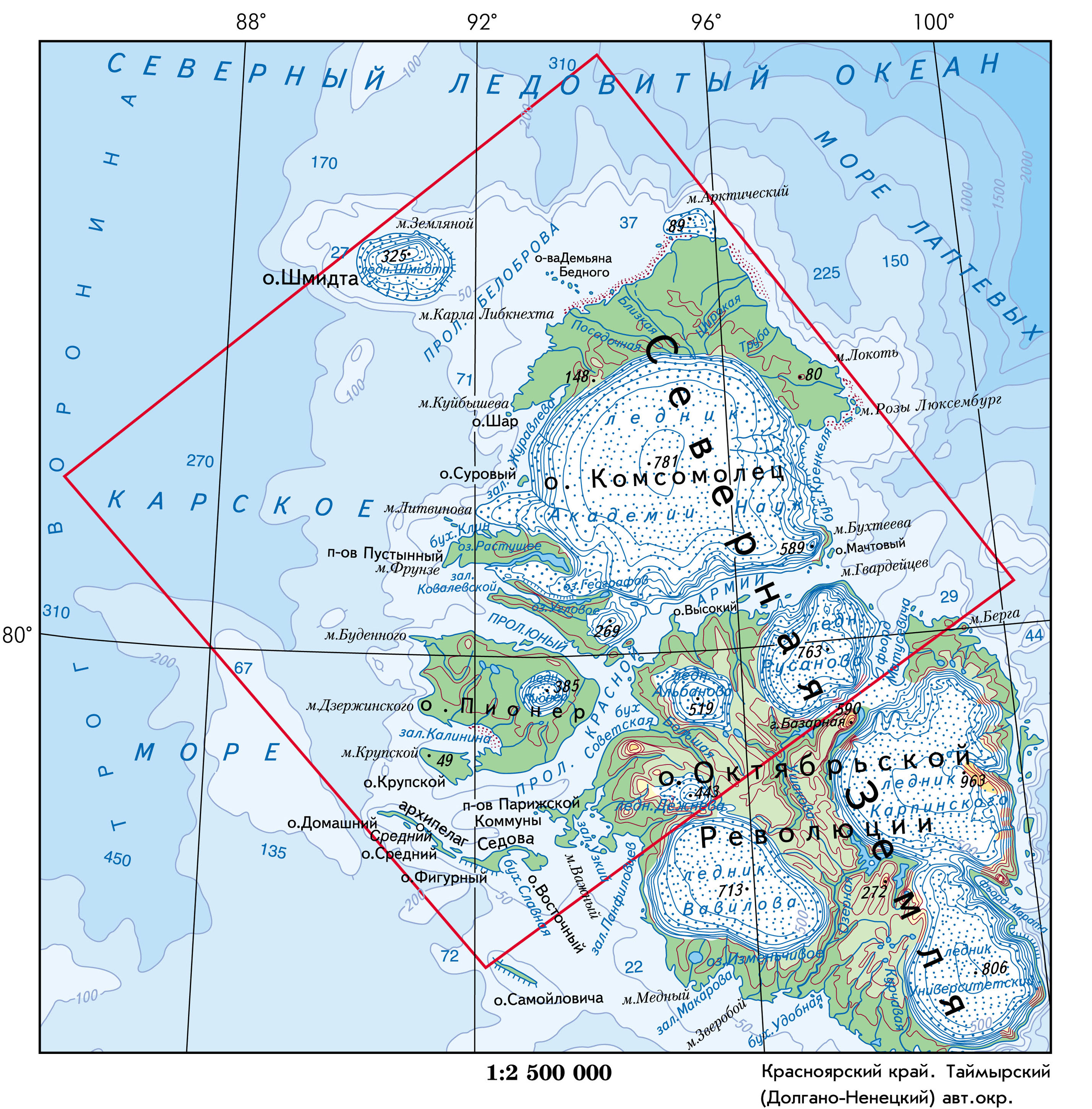 Остров Северная земля на карте