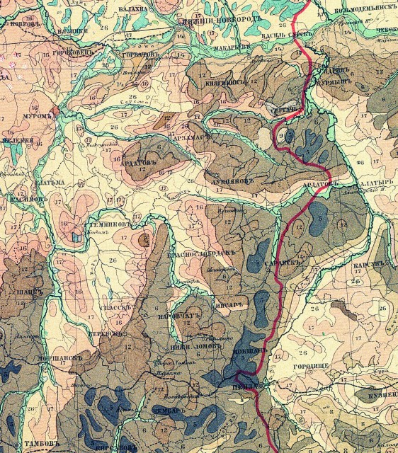 Фрагмент почвенной карты Европейской России В.В. Докучаева, 1901г.