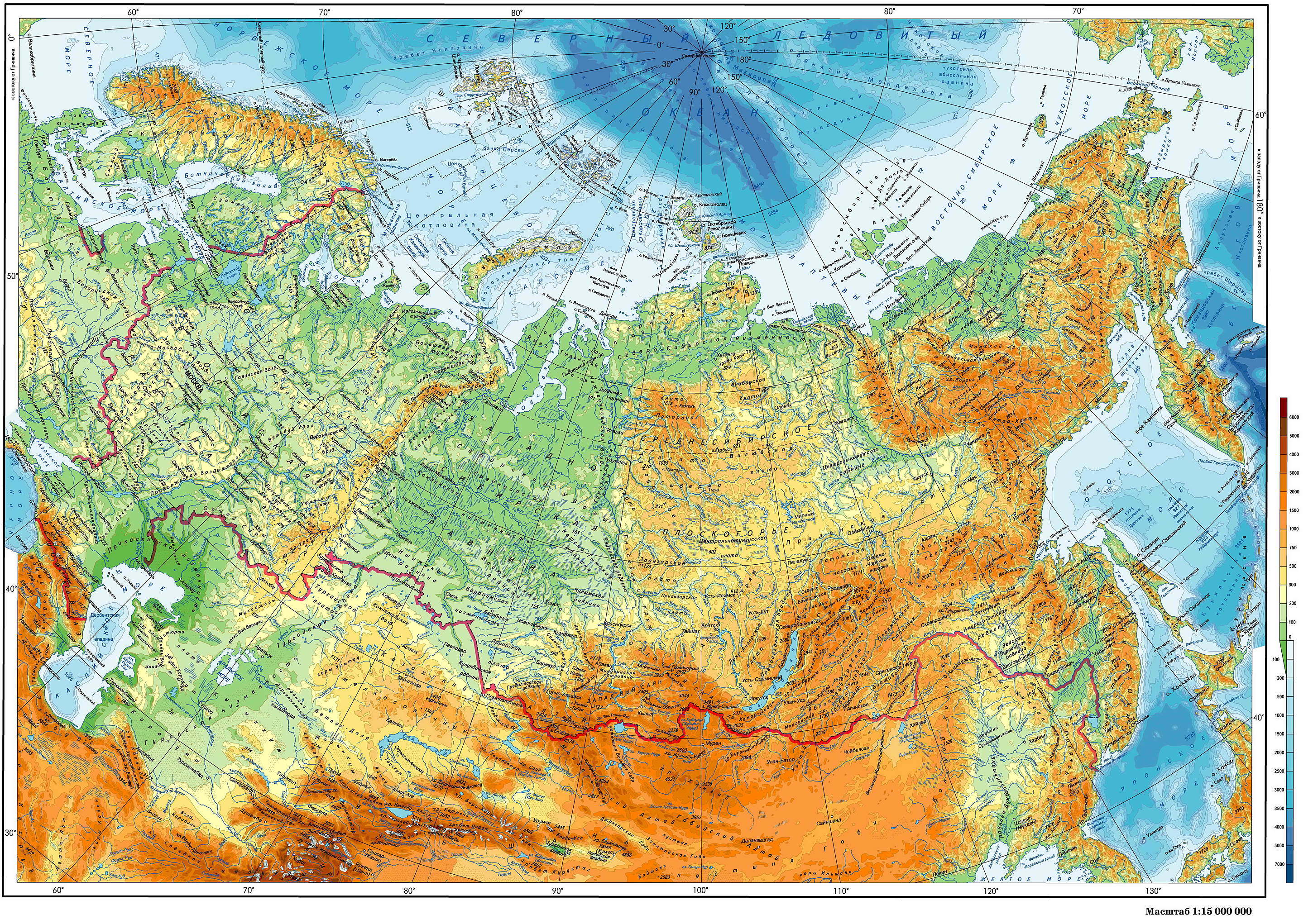 Карта рельефа России
