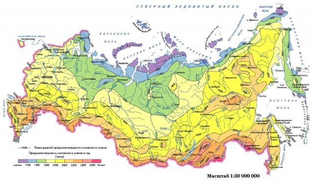 Продолжительность солнечного сияния в России