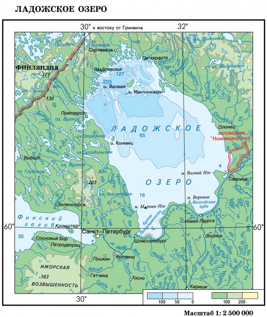 Карта Лпдожского озера