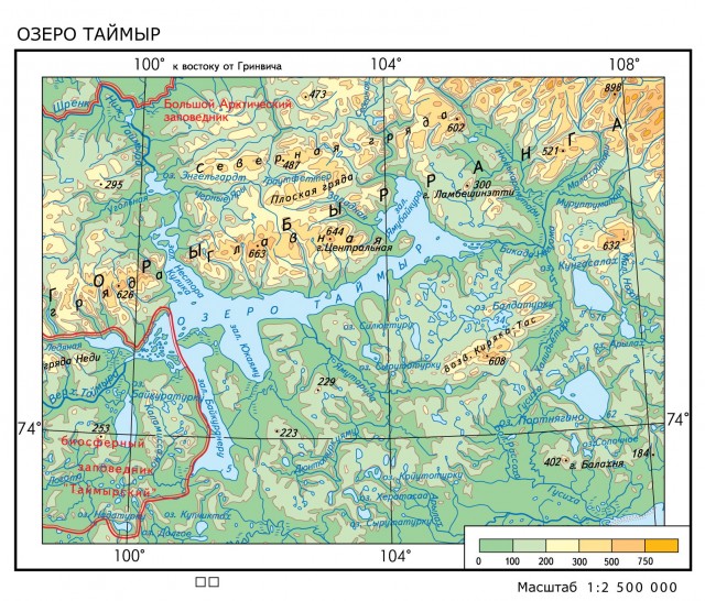 Карта озера Таймыр