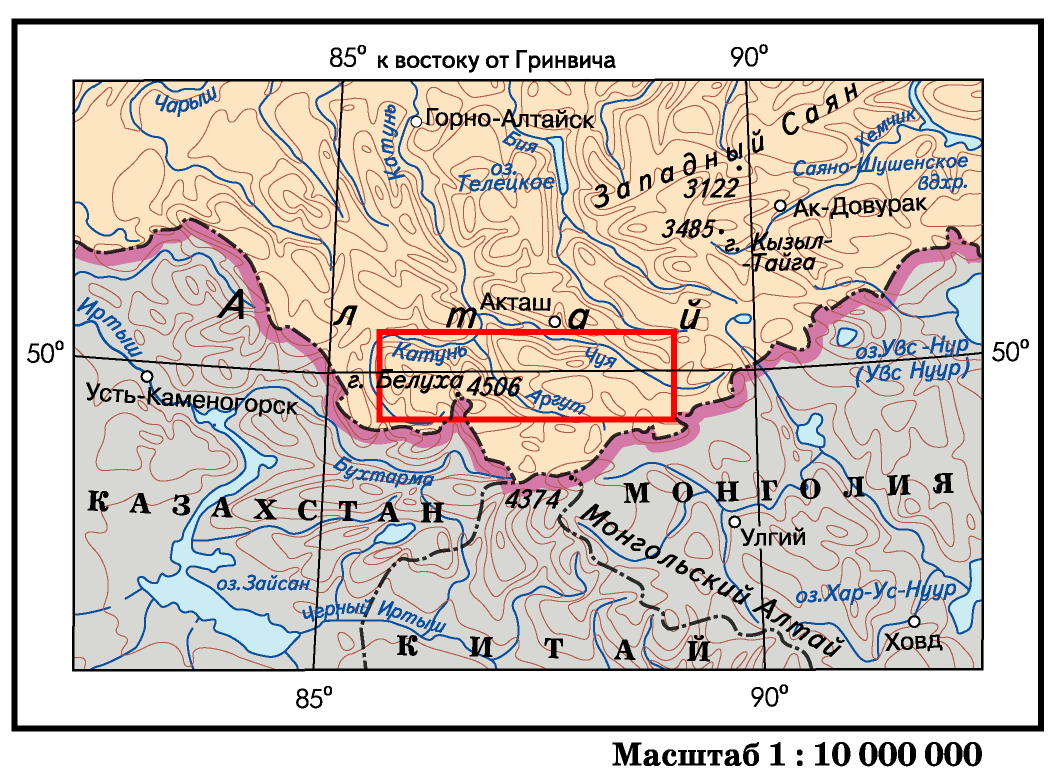 Абсолютная высота алтайских гор. Алтайские горы на карте гора Белуха. Алтайские горы физическая карта. Хребет Листвяга. Горная система Алтай на карте.