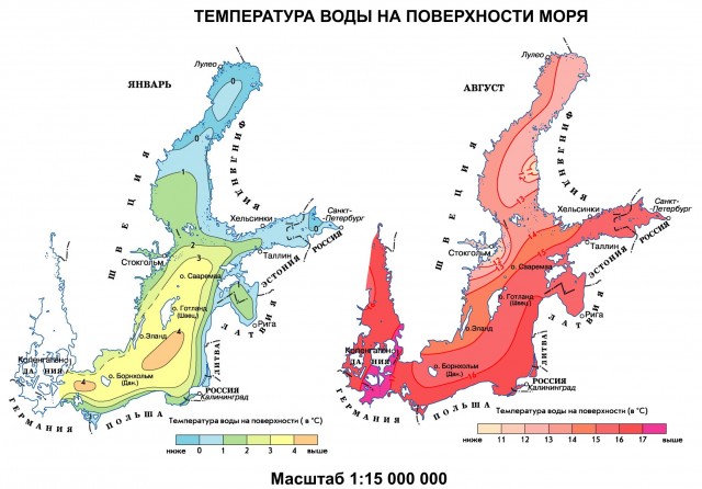 Температура воды на поверхности Балтийского моря
