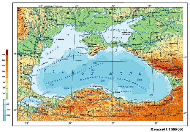 Физическая карта Черного моря