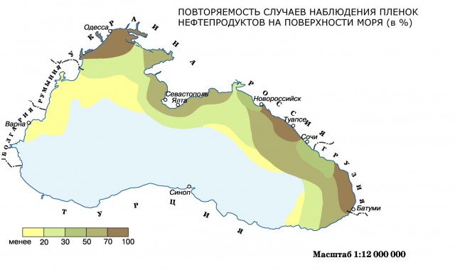 Повторяемость случаев наблюдения пленок нефтепродуктов на поверхности Черного моря