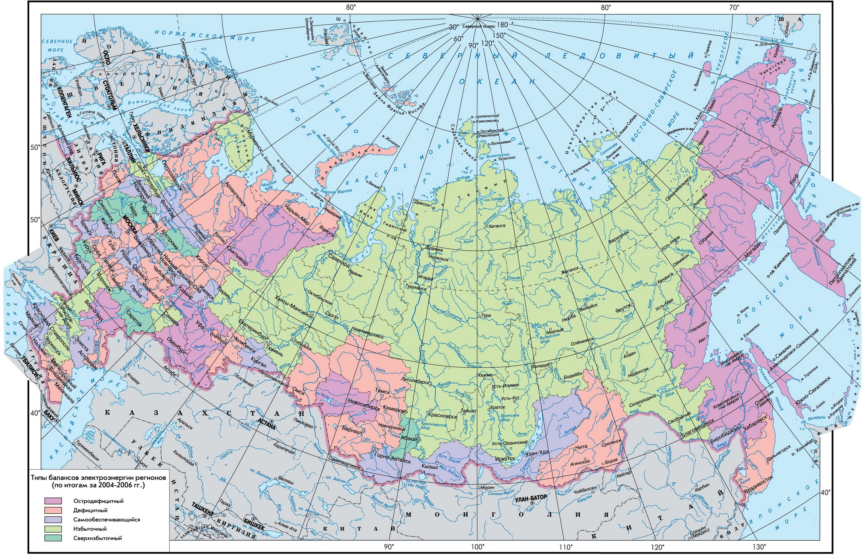 Географическая карта России с широтами