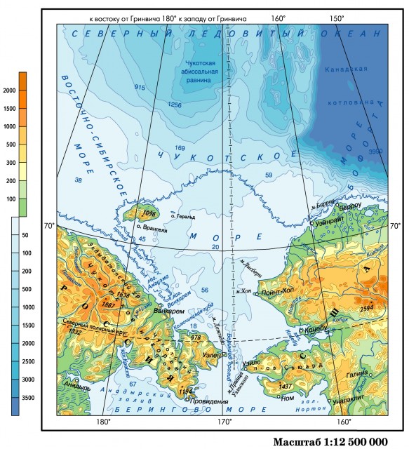 Физическая карта Чукотского моря