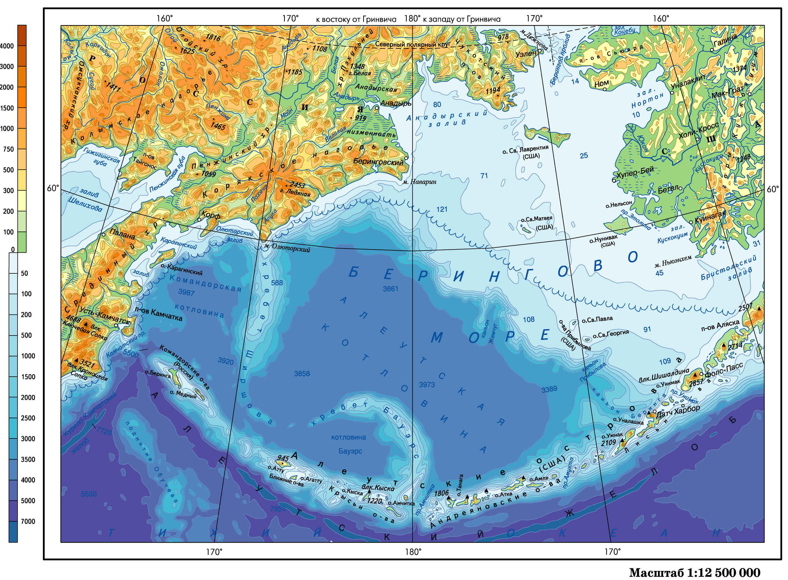 Карта море берингово