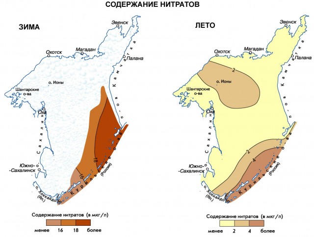 Содержание нитратов в Охотском море