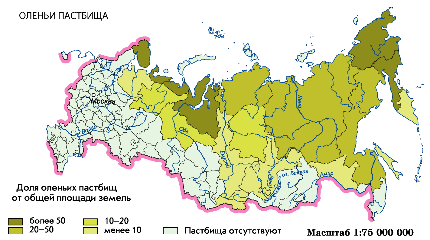 Территории оленьих пастбищ на карте