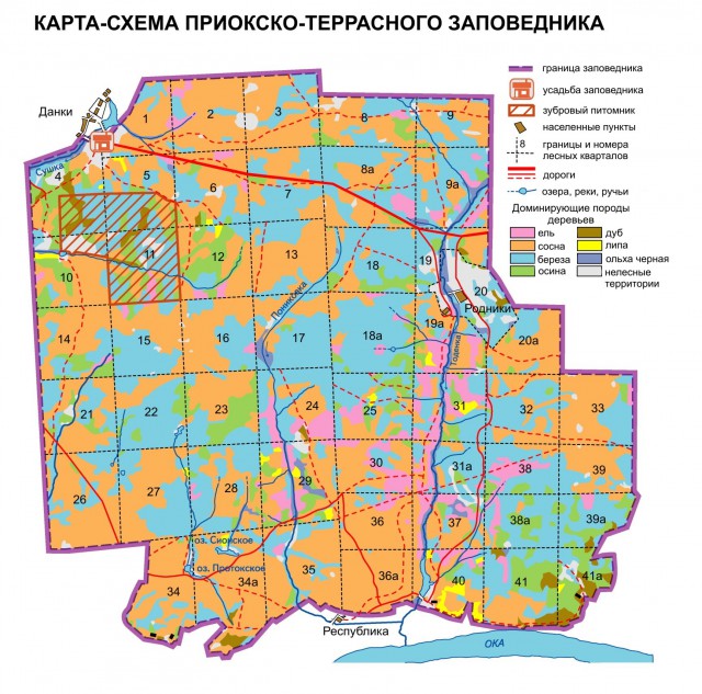 Карта-схема Приокско-Террасного заповедника