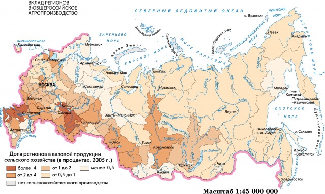Вклад регионов в общероссийское агропроизводство