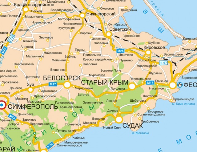Белогорск на карте Крыма