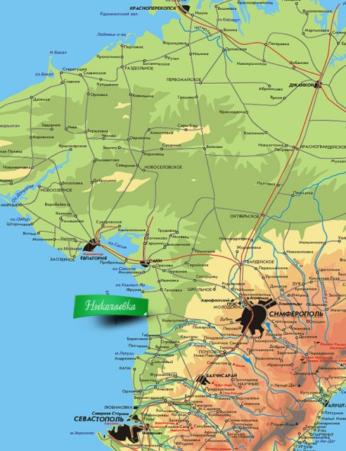 Николаевка на карте Крыма