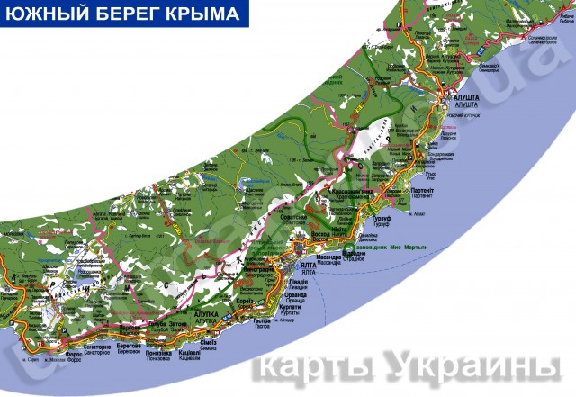 Карта Южного берега Крыма (ЮБК)